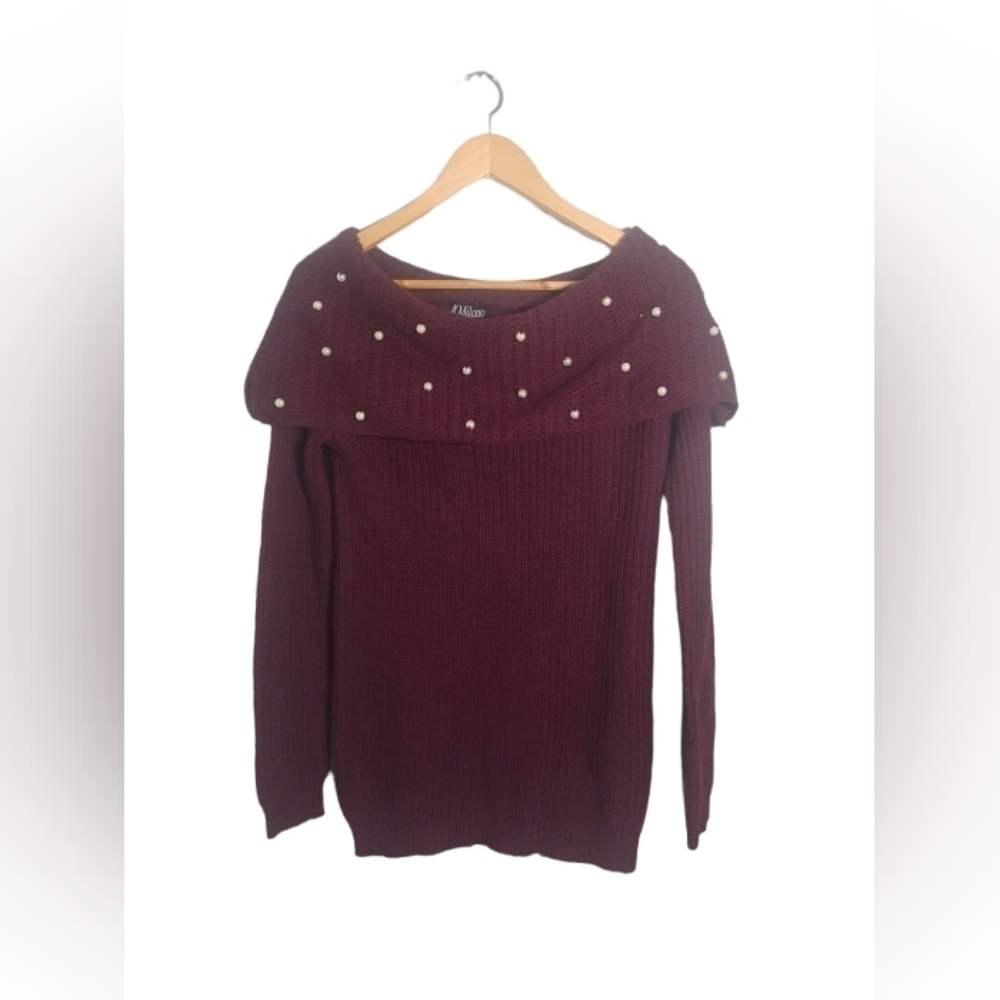 A'Milano Pearl Off Shoulder Burgundy Sweater
